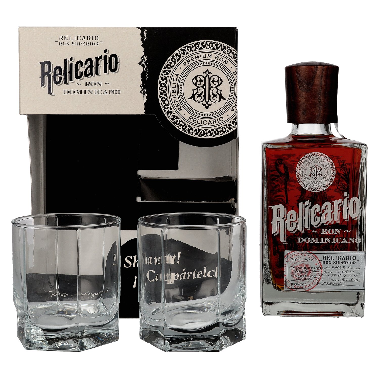 Rhum Relicario Relicario Ron Dominicano Superior 40% Vol. 0,7l en boîte cadeau avec 2 Verres