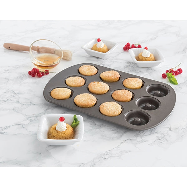 Plaque 12 mini savarins en acier revêtu 26,5 cm Mathon [Noir]