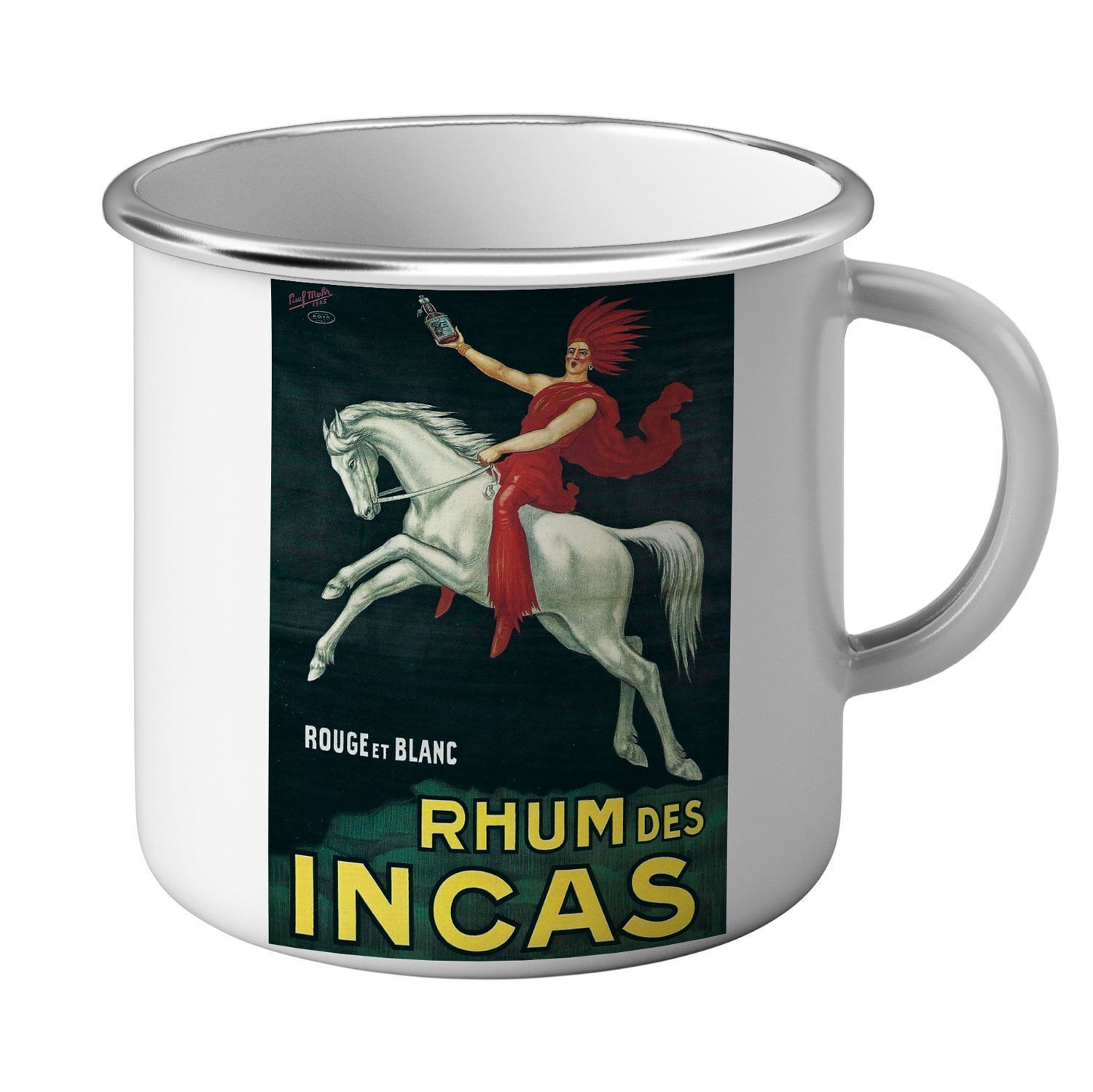 Mug Emaillé Métal Rhum Incas Affiches Anciennes Vintage White Horse