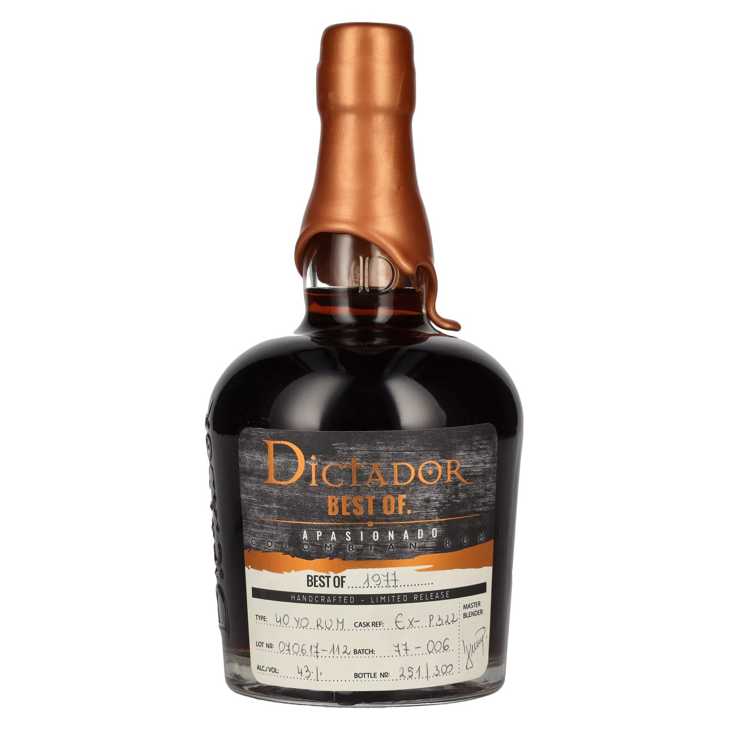 Rhum Dictador Dictador BEST OF 1977 APASIONADO Colombian Rum 40YO/070617/EX-P322 43% Vol. 0,7l