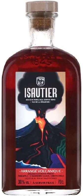 ISAUTIER Volcanique Goyavier Ananas Piment – Punch au Rhum – 30% Alcool – Origine : Réunion – Rhum arrangé à déguster en digéstif ou apéritif – Intrédients locaux – 70 cl