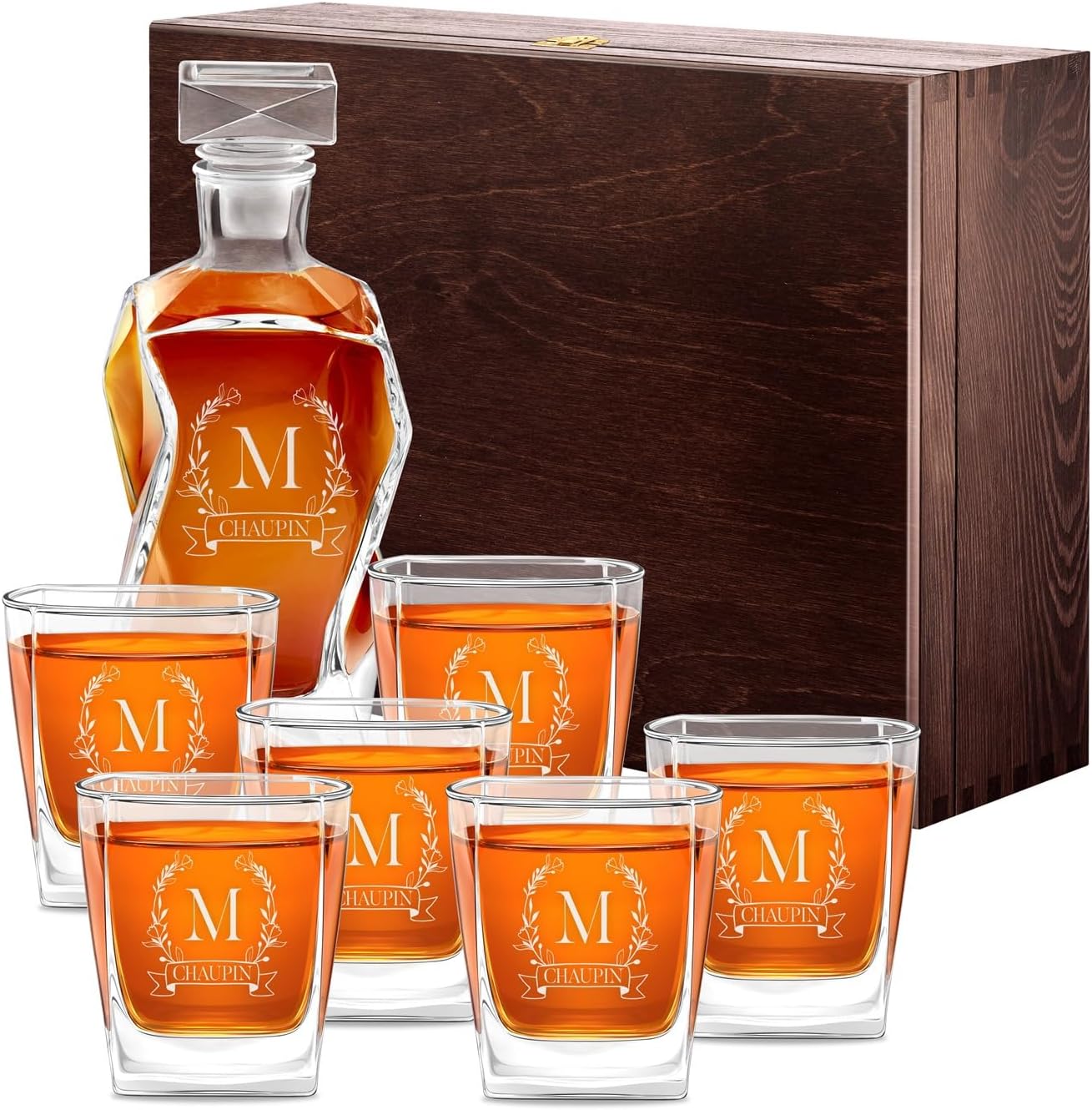 Maverton Carafe à Whisky avec Gravure pour Homme – Whiskey Set Élégant avec 2, 4 ou 6 Verres – Cadeau Homme Coffret Cadeau Homme pour Couple – Souvenir de Mariage Anniversaire Fête des Grands-Pères