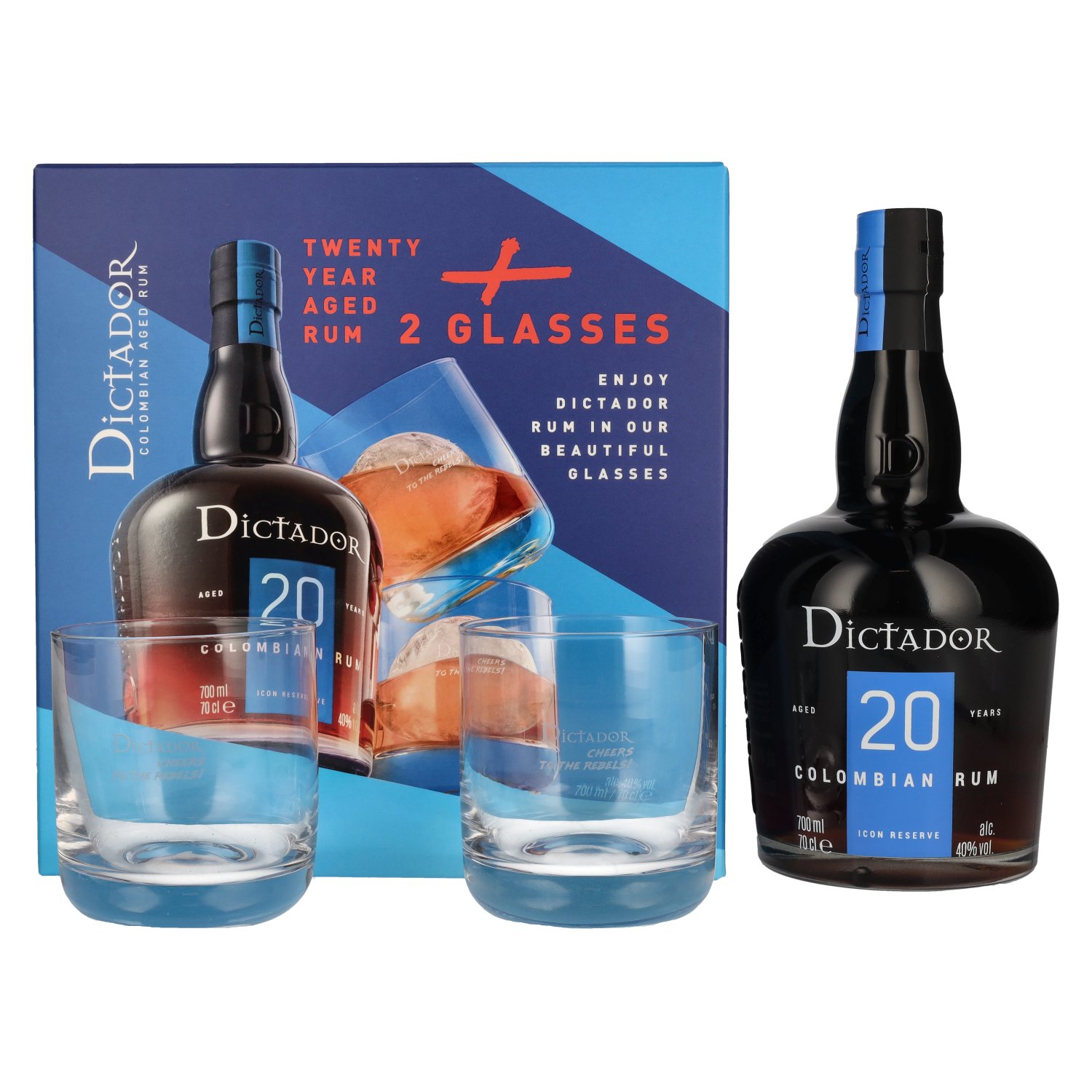 Rhum Dictador Dictador 20 Years Old ICON RESERVE Colombian Rum 40% Vol. 0,7l en boîte cadeau avec 2 Verres