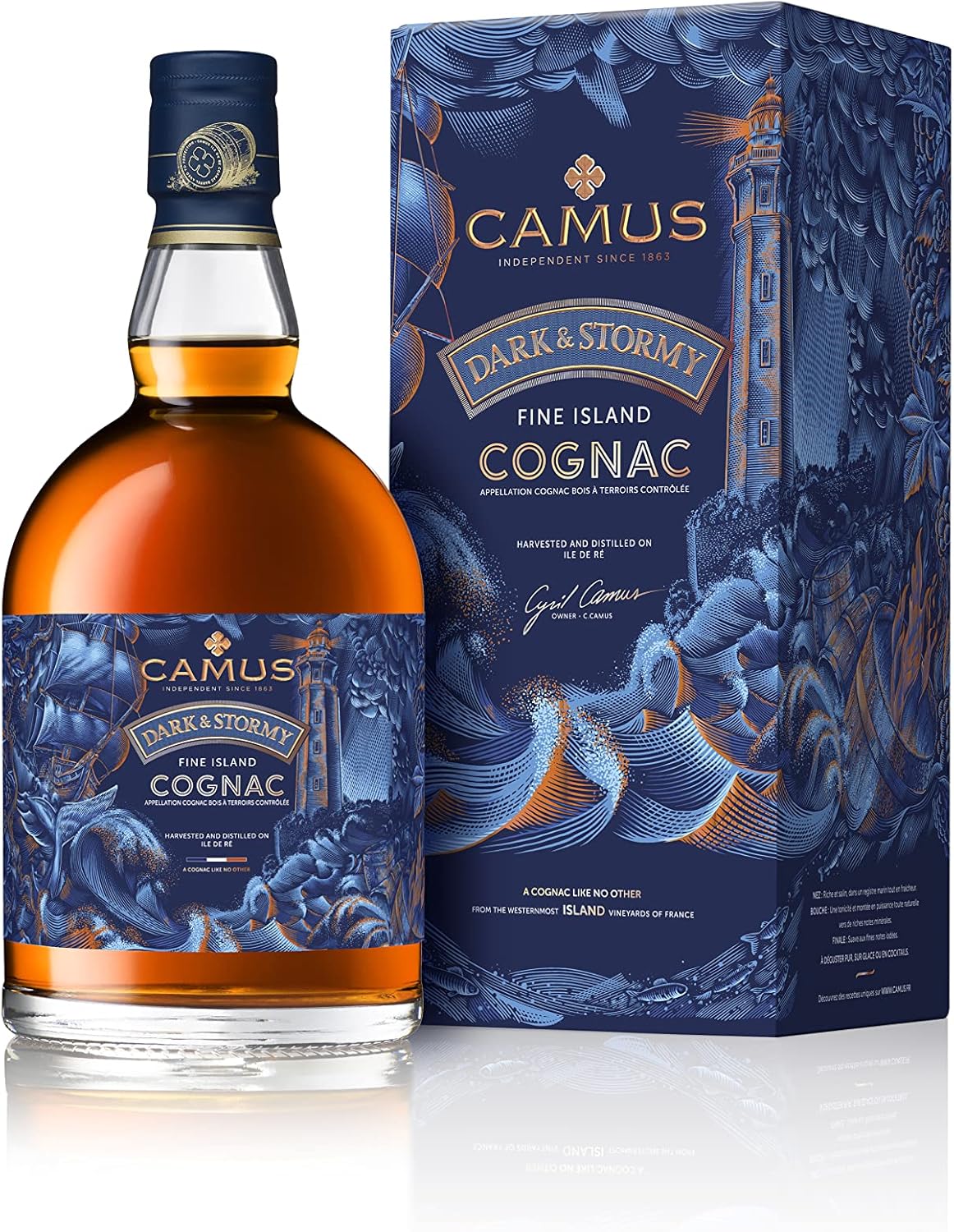 CAMUS Cognac Dark & Stormy – 70 cl 40° – Maison Indépendante Depuis 1863 – Cognac Fine Island – Vendangé et Distillé sur l’Île de Ré