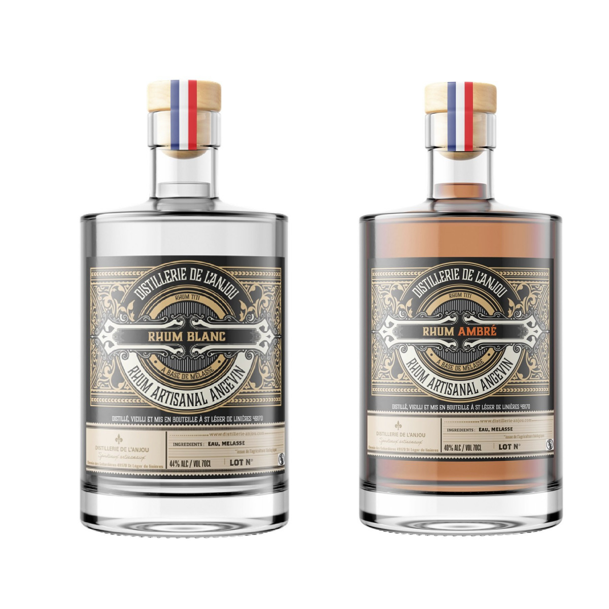 Rhum blanc et Rhum ambré – 2*50 cl – Produit en Anjou – En direct de Distillerie de l’Anjou (Maine-et-Loire)