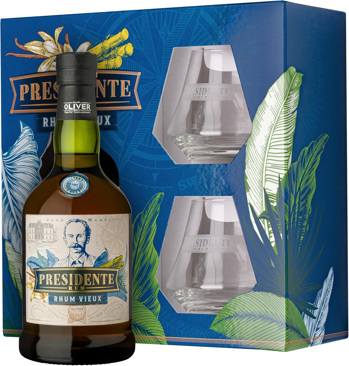 Coffret Presidente Marti Anejo Rhum + 2 verres 40° 70CL