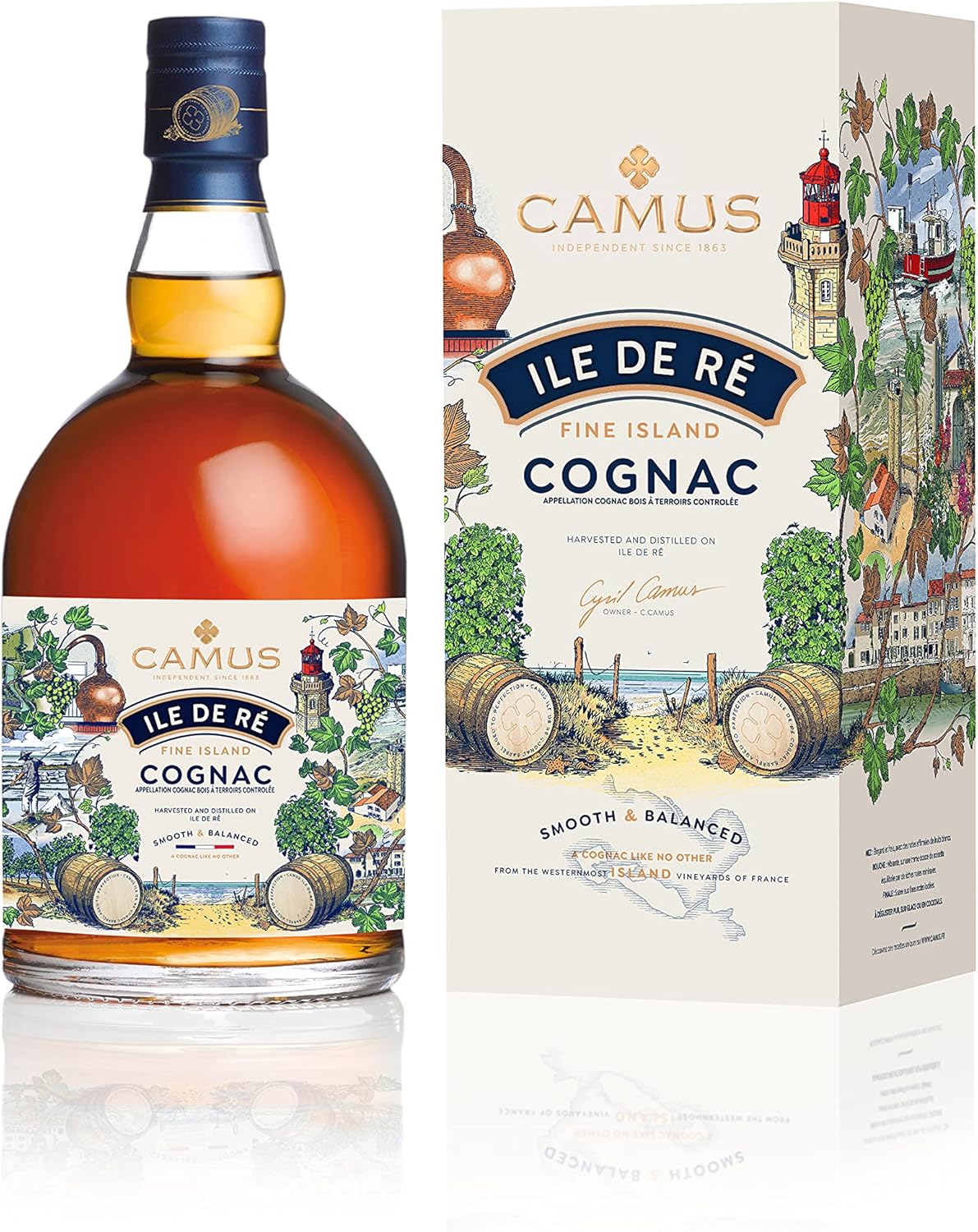 CAMUS Brandy Cognac Île de Ré Fine Island Nouveau Pack avec coffret – 70cl 40° – Maison Indépendante Depuis 1863 – Un Cognac avec un profil de goût marin unique et distinctif, 700 milliliters