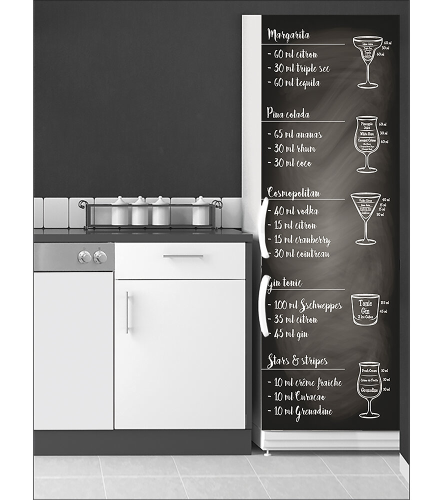 PLAGE Sticker mural décoratif pour réfrigérateur, recettes de cocktails Pina Colada, Cosmopolitan, Gin Tonic, 59,5 cm X 180 cm