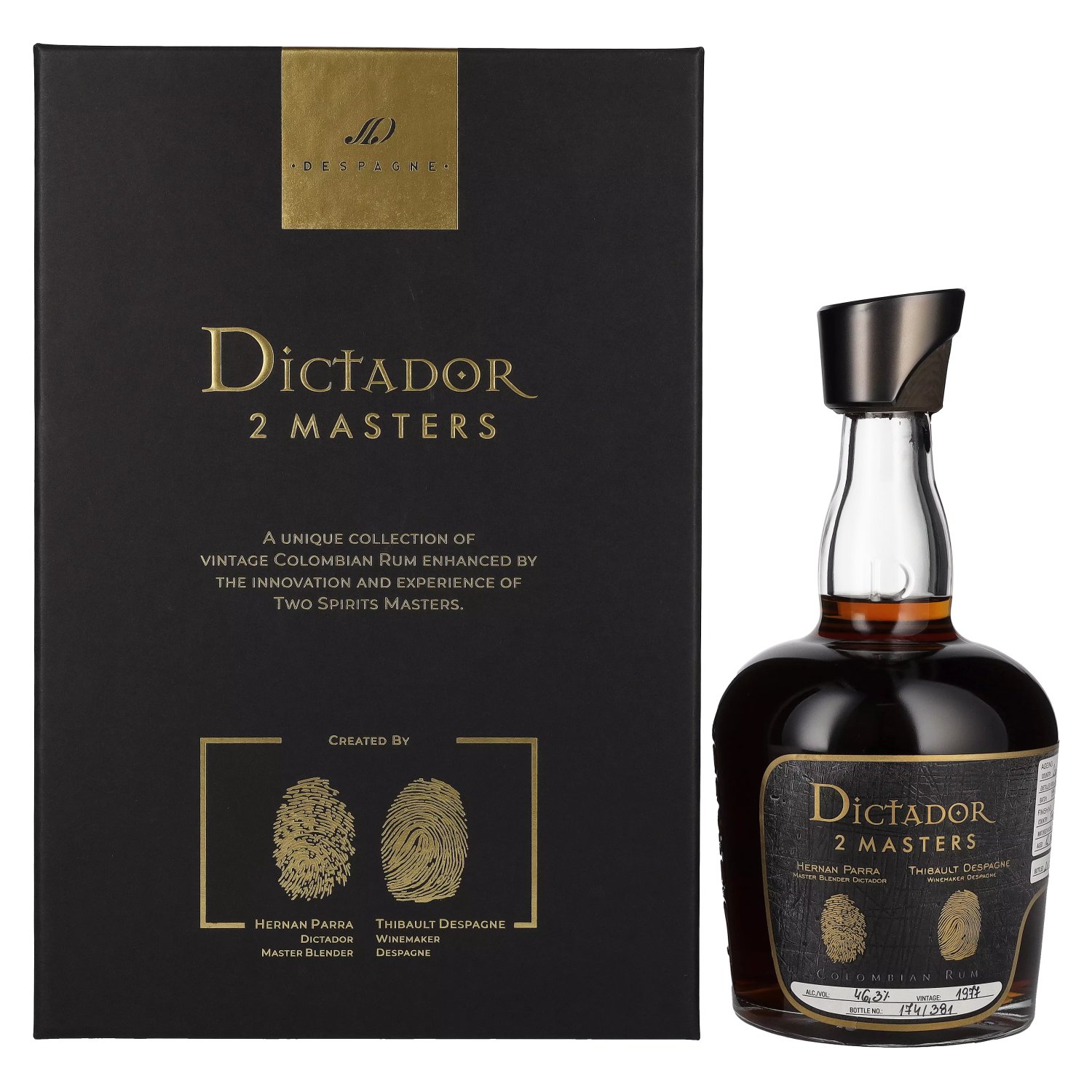 Rhum Dictador Dictador 2 MASTERS 1977 40 Years Old Despagne 2nd Release 46,3% Vol. 0,7l en boîte cadeau
