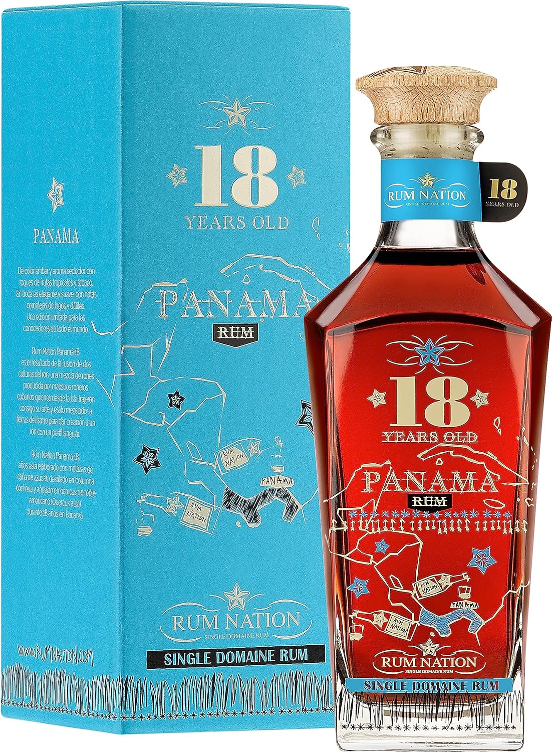 RUM NATION 18 ans Panama Decanter – Rhum Vieux Ambré – Origine : Panama – Notes de Fruits Secs & Cacao – 40% Alcool – 70 cl
