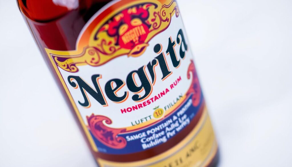 Générez une image de l'étiquette de la bouteille de rhum Negrita.