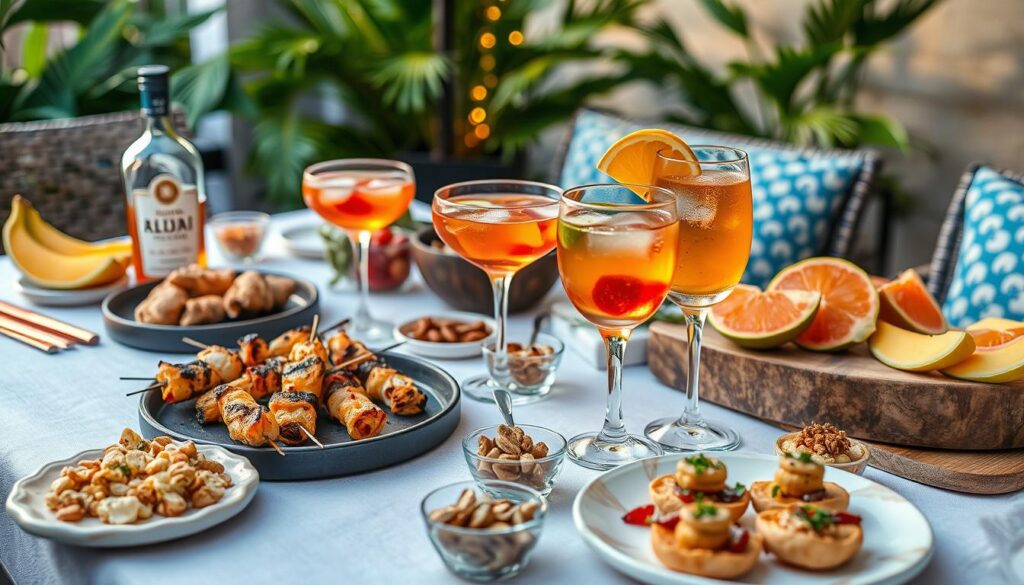 Plats d'été accompagnant les cocktails préparés avec les top 5 rhums cocktails été 2025