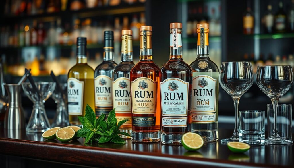 Sélection de rhums premium pour mojito avec accessoires de cocktail