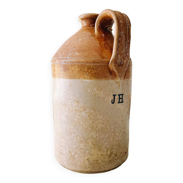 ART Ancienne cruche a rhum britannique 19ème en grès multicolore 18x18x34