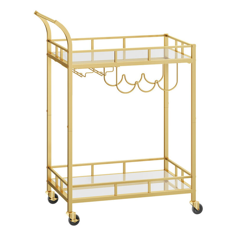Vasagle – Desserte pour Boissons, Chariot à Roulettes, Meuble de Cuisine, 2 Niveaux en Verre Réfléchissant, avec Porte-bouteilles, Porte-verres, pour