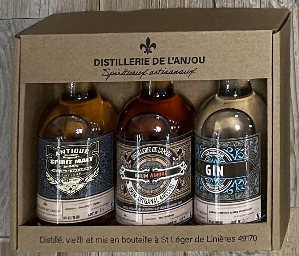 Coffret de dégustation 3 bouteilles 20cl – Spirit malt + Rhum + Gin -Produit en Anjou – En direct de Distillerie de l’Anjou (Maine-et-Loire)