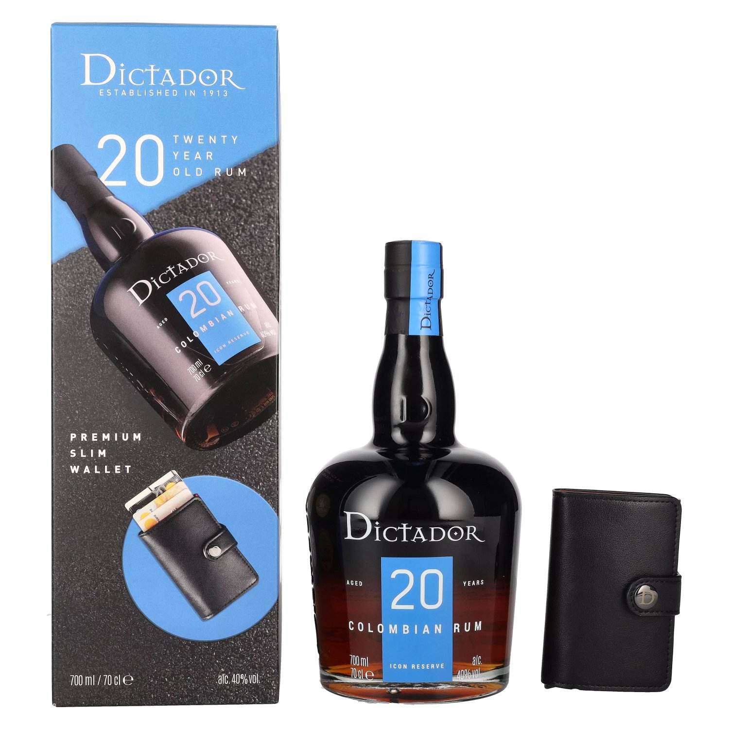 Rhum Dictador Dictador 20 Years Old ICON RESERVE Colombian Rum 40% Vol. 0,7l en boîte cadeau avec Geldbörse