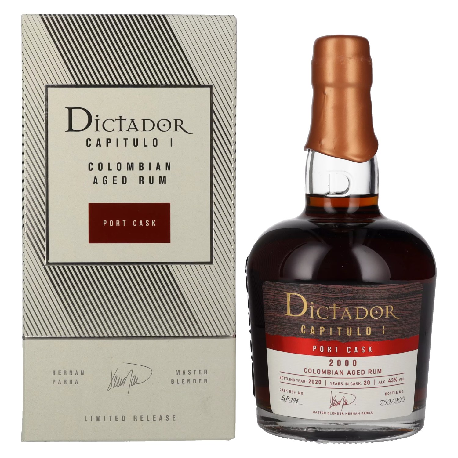 Rhum Dictador Dictador CAPITULO I 20 Years Old Port Cask Colombian Aged Rum 2000 43% Vol. 0,7l en boîte cadeau