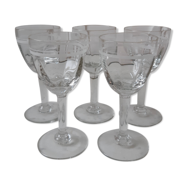 ART Lot de 5 verres à vin blanc de bar années 20 transparent 6x6x12