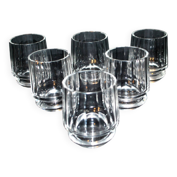 Lot de 6 verres ART DECO gobelet à alcool en verre taillé Tchécoslovaquie transparent 6x6x5