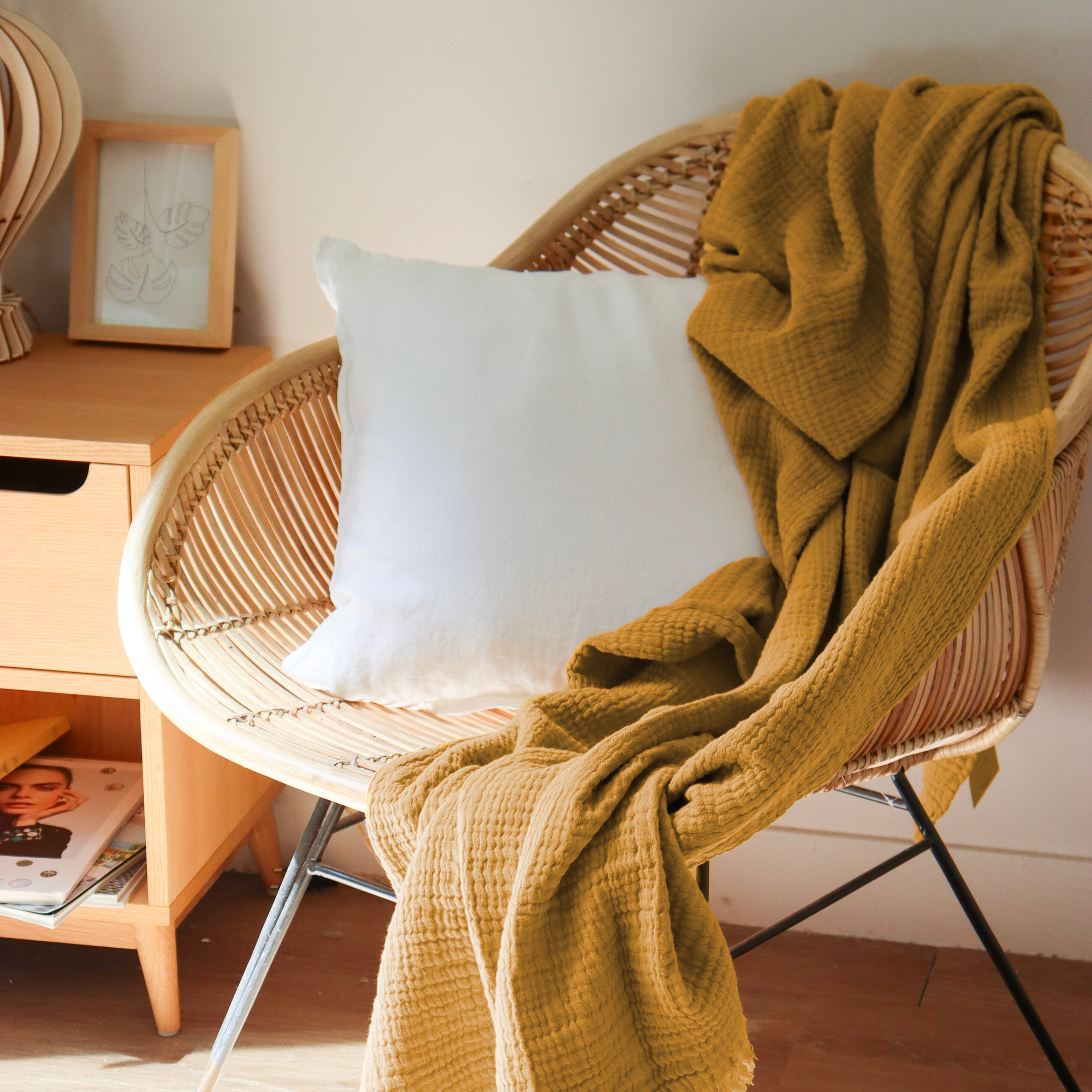 Blanc Cerise Plaid en gaze de coton 110x170cm Rhum Marron 170x1x110cm