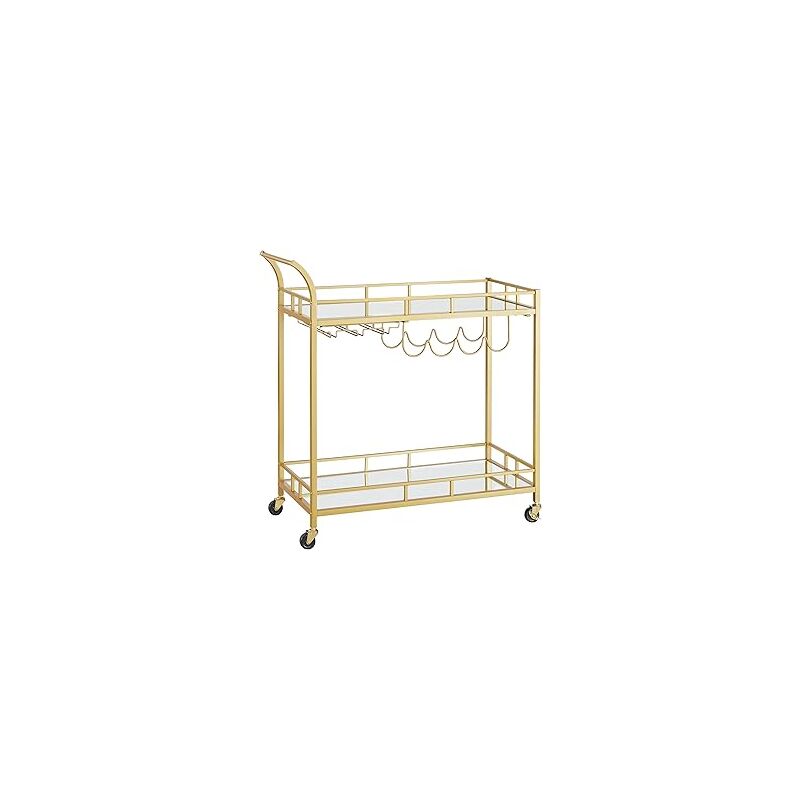 Vasagle – Desserte pour Boissons, Chariot à roulettes, Meuble de Cuisine, 2 Niveaux en Verre Réfléchissant, avec Porte-Bouteilles, Porte-Verres, pour